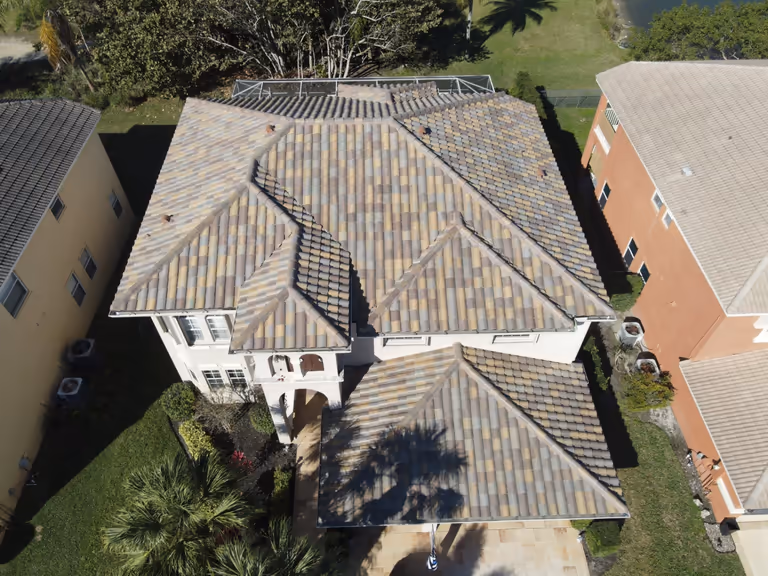 Aerial view of roof work by Molsbee Roofing