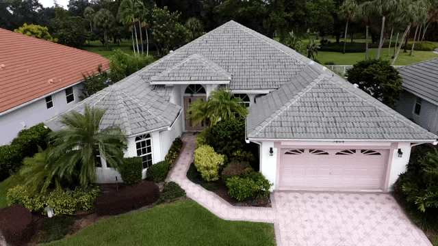 Gray tile roof home exterior view