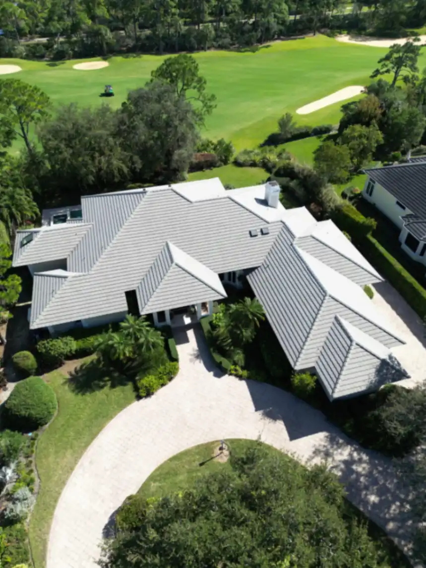 Gray tile roof estate on golf course