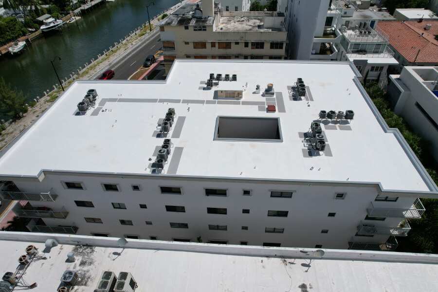 TPO roof replacement canal-side building