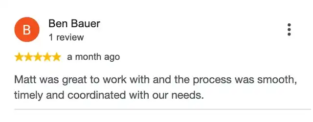 5-star Google review from Ben Bauer