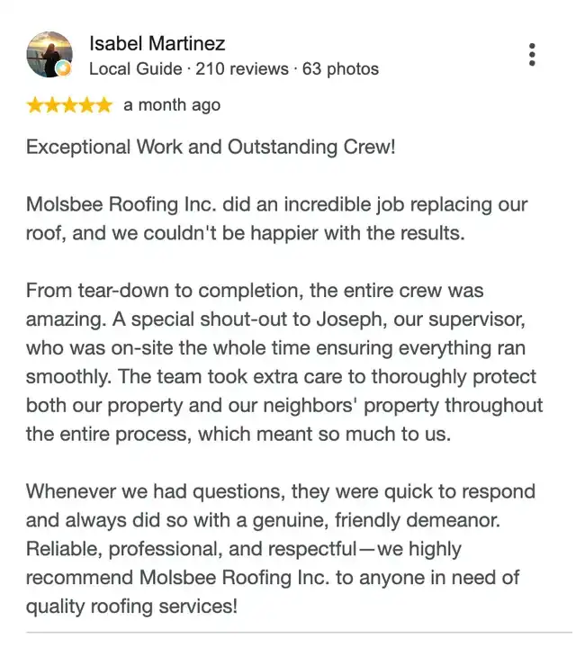 5-star Google review from Isabel Martinez