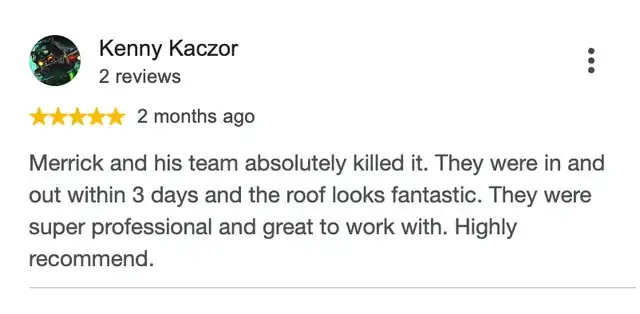 5-star Google review from Kenny Kaczor