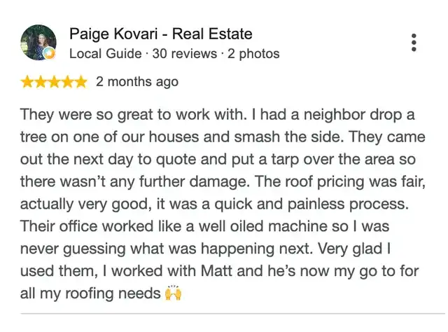 5-star Google review from Paige Kovari - Real Estate