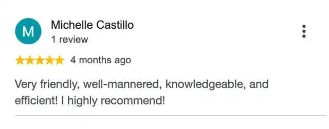 5-star Google review from Michelle Castillo