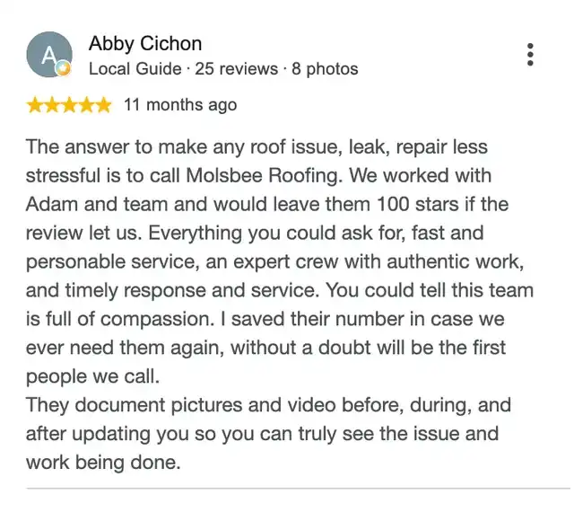 5-star Google review from Abby Cichon