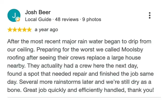 5-star Google review from Josh Beer
