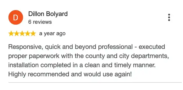 5-star Google review from Dillon Bolyard