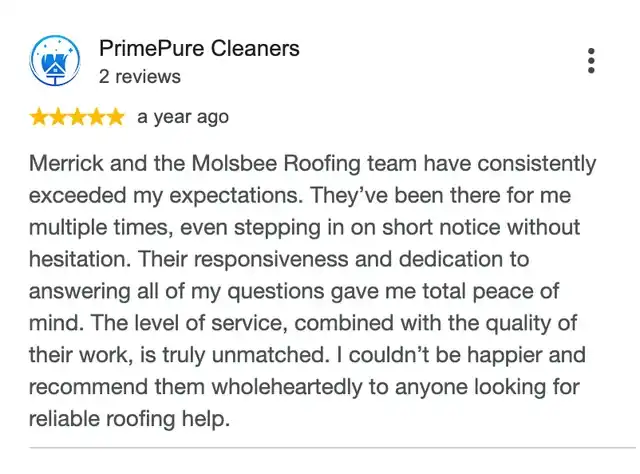 5-star Google review from PrimePure Cleaners