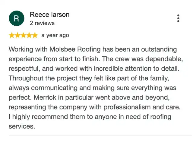5-star Google review from Reece larson