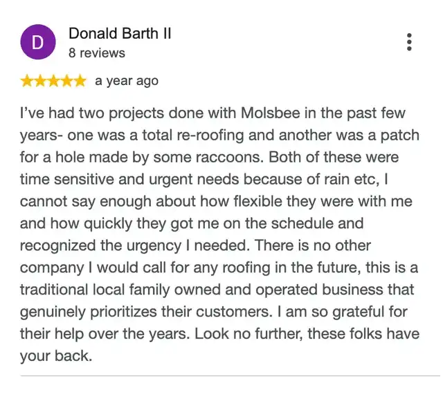 5-star Google review from Donald Barth II
