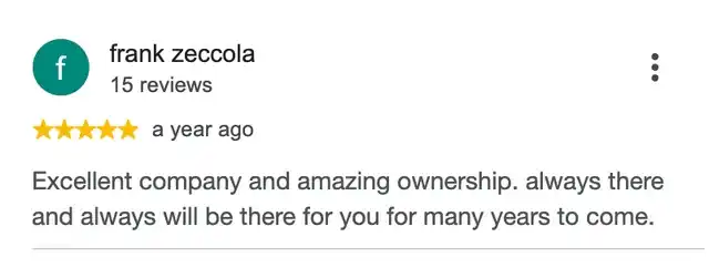 5-star Google review from frank zeccola
